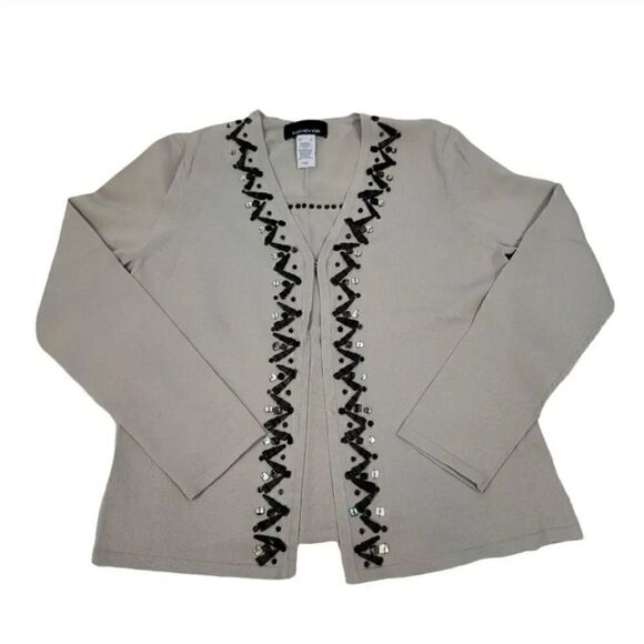 Vintage Jones New York 2 PC Beaded Sweater Cardigan Twinset in Gray Size Small - Picture 1 of 12